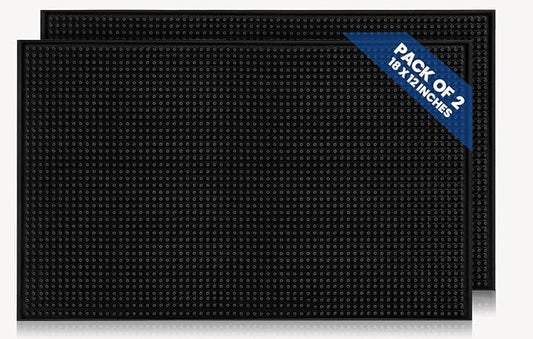 Standard Bar Counter Mats Set of 2, 18 x 12 Inch Rubber Non Skid Bar Top & Coffee Station Drying Mats, Spill Catcher Mats for Bartenders, Restaurants & Kitchen Counters (Black)