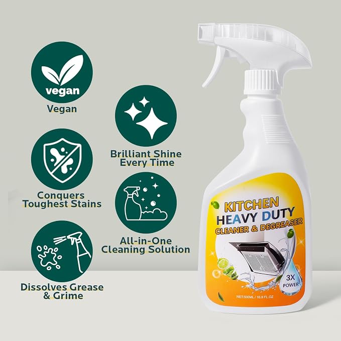 Degreaser Cleaner Heavy Duty Spray: Foaming Kitchen Cleaner Spray Cuts Through Baked-On Grease on Ovens Stove Tops Grills - Clean Up Kitchen Oil Stains Spray for Multi-Surface Cookware & Countertop