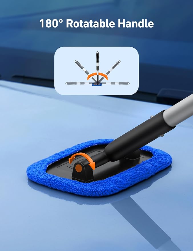 AstroAI Windshield Cleaner, Microfiber Window Cleaner with 4 Reusable Washable Large Sponge Pads, Extendable 180° Rotating Handle, Fits Cars & SUVs, Includes Spray Bottle, Blue