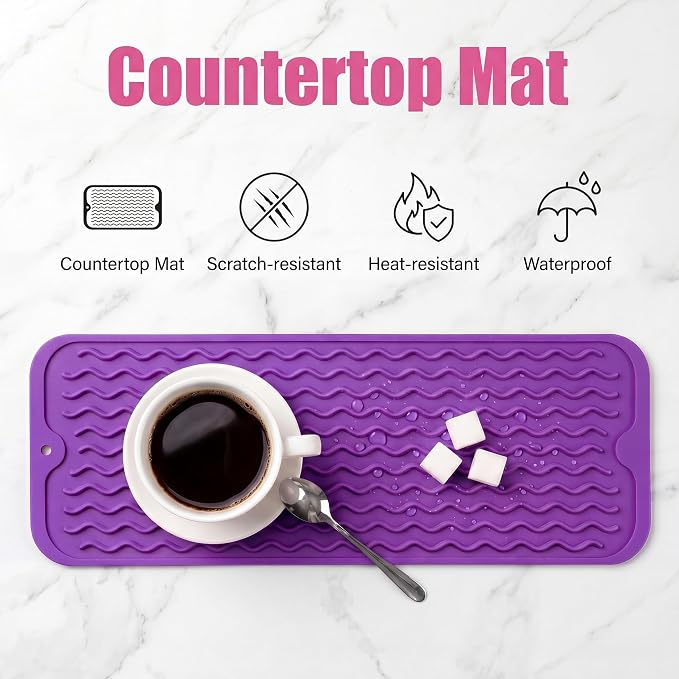 MicoYang Silicone Dish Drying Mat for Multiple Usage,Easy clean,Eco-friendly,Heat-resistant Silicone Mat for Kitchen Counter,Sink,Bar,Bottle,or Cup Purple M 17 inches x 6 inches