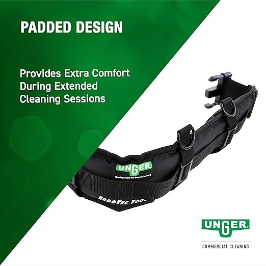 UNGER Commercial ErgoTec Belt Adjustable Length 32 to 50 Inches BSTBT | Four tool clips; Heavy-duty; Padded belt; Designed to carry window cleaning tools with ease; Quick-release buckle