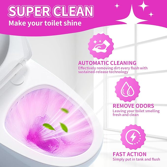 Automatic Toilet Bowl Cleaner - 3 Months Long Lasting Toilet Tank Cleaner, Pink Water Flush Stain Prevention & Deodorizer, Sustained Release with Easy-Lift Rope, Safe for Septic Systems 1 pack