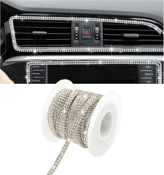 Bling Car Trim Self Adhesive, 16.4 Ft Rhinestone Auto Dashboard Line Molding Sticker Strips, DIY Bling Car Interior Decor Sticker for Women Girls, Vehicle Exterior Accessoreis (White)