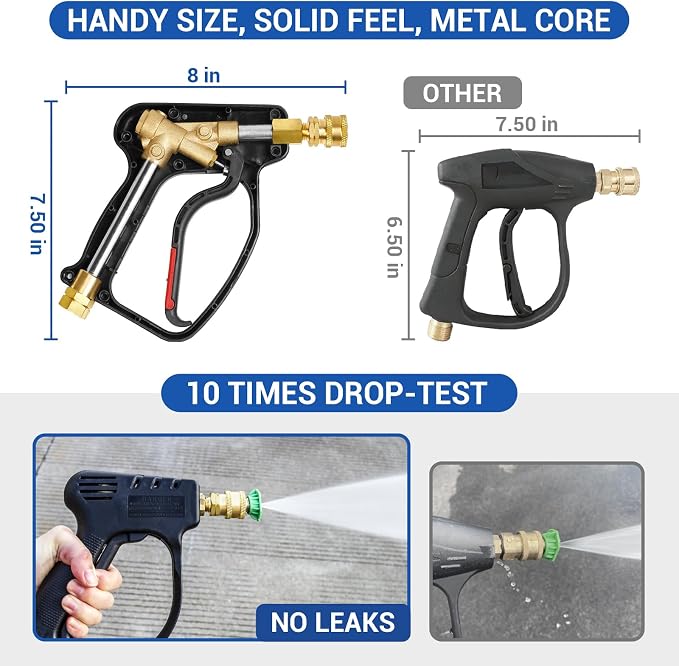 MEKOH Short Pressure Washer Gun, 4000 PSI High Power Washer Spray Gun, 10.5 GPM Foam Gun with 3/8'' Quick Connect, Stubby Pressure Washer Trigger Handle with M22-14mm Adapter for Extension Wand & Hose