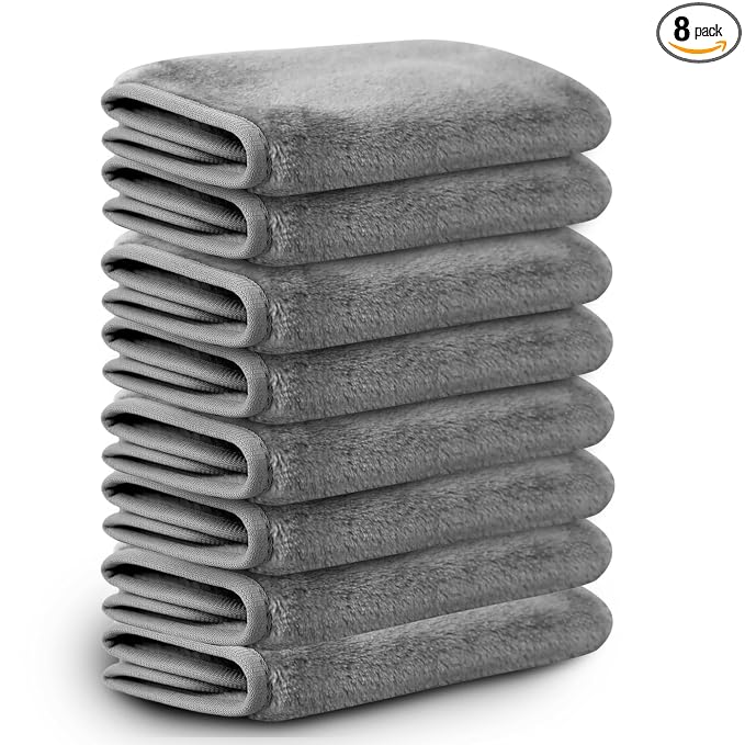 Nugilla Makeup Remover Cloths, 8 Packs Makeup Remover Towels Reusable Face Wash Cloth, Soft Microfiber Face Cloth for Women(Cool Grey)