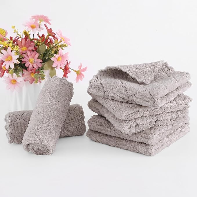 Homaxy 18 Pack Kitchen Dish Cloths (10 x 10 Inches, Grey), Super Soft and Absorbent Coral Velvet Dish Towels, Nonstick Oil Fast Drying Microfiber Cleaning Cloth, No Lint Household Dishcloths