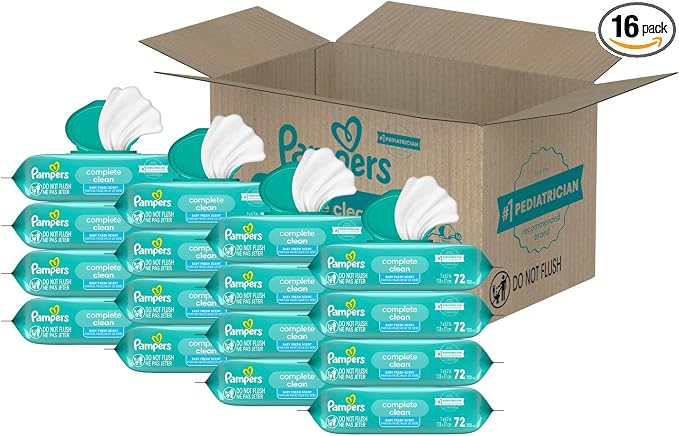 Pampers Baby Wipes, Complete Clean Baby Fresh Scented Wipe, Gently Cleans Head to Toe, 1152 Total (16 Flip-Top Packs)