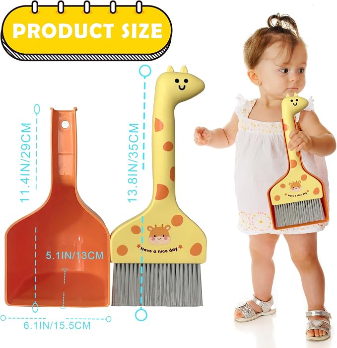 Mini Broom and Dustpan Set Cartoon Small Broom with Dustpan Combo Set Cute Cleaning Kit for Home Office Floor (Orange)