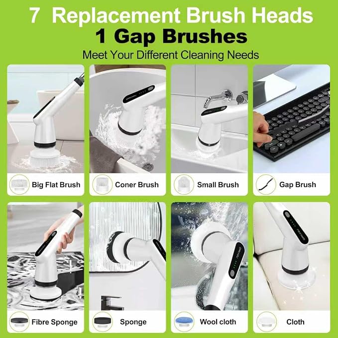 Dreazu Electric Spin Scrubber, 10-in-1 Shower Scrubber & Retractable Long Handle, 44 lbs High-Torque & Variable Speed Shower Cleaning Brush for Bathroom,Toilet, Bathtub, Kitchen, Tile Floors