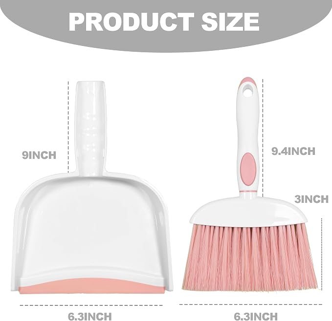 Mini Broom and Dustpan Set Small Broom with Dustpan Combo Set Portable Cleaning Tools for Home Office RV Learning Camping (White+Pink)