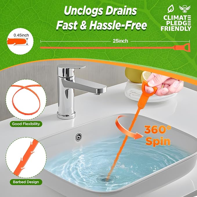 Forlivese 4 Pack 25 Inch Drain Snake,Drain Clog Remover,Sink Snake for Sewer Kitchen Sink Bathroom Tub Toilet Clogged Drains Relief Cleaning Tool