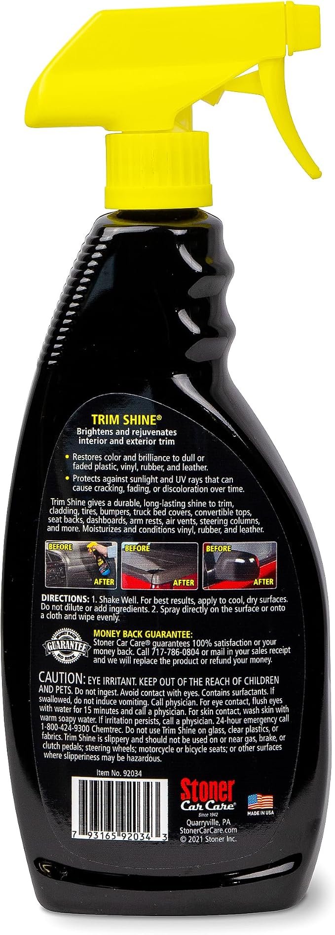 Stoner Car Care 92034-4PK Trim Shine – Black Trim and Plastic Restorer for Cars – Vinyl and Plastic Trim Protectant Coating for Interior and Exterior Use – Water-Based Formula – 22 fl oz (Pack of 4)