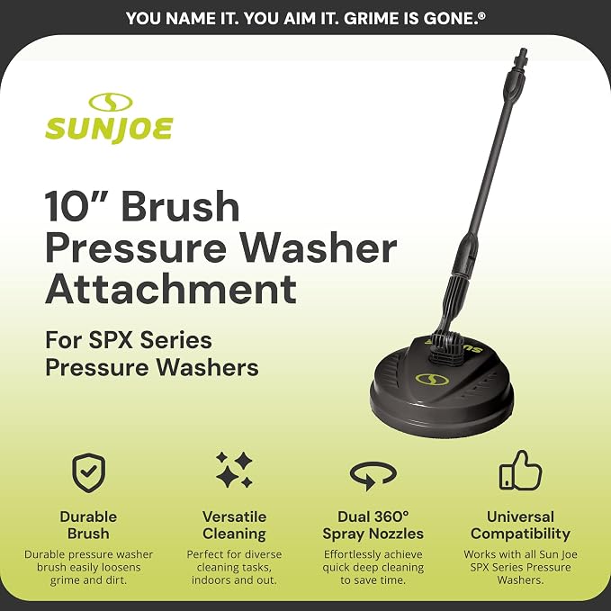 Sun Joe 10-Inch Multi-Surface Pressure Washer Cleaner Attachment with Dual 360° Rotating Spray Nozzles – Deck, Patio, Driveway & Garage Cleaning for SPX Series Pressure Washers, SPX-PCA10