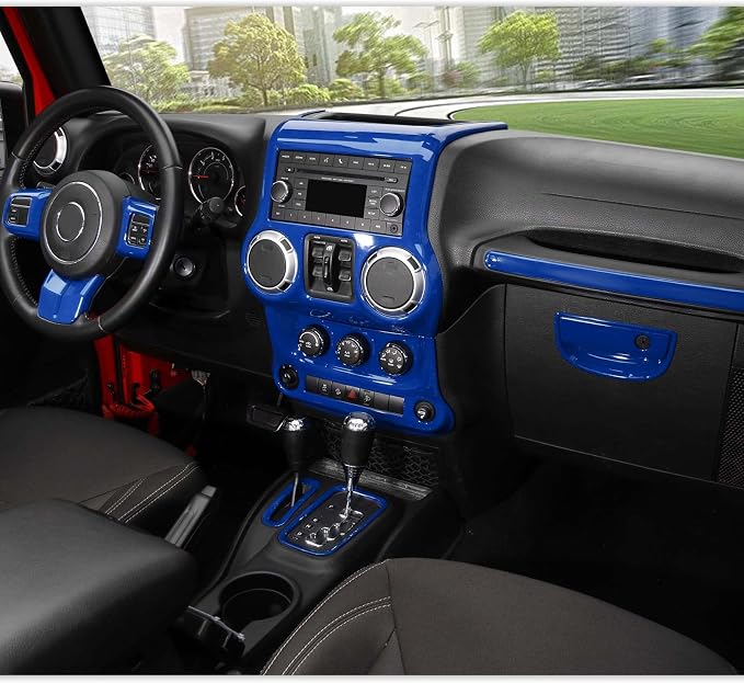 RT-TCZ for Jeep JK Interior Trim Kit Blue, JKU Center Console Dashboard Panel Trim Cover for Jeep Wrangler JK JKU 2011-2017 Blue Interior Accessories 10pcs