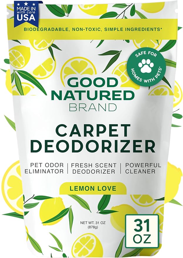 Good Natured Brand | Carpet Deodorizer & Freshener Powder | 31 oz Pet Odor Eliminator for Strong Odor & Pet Urine | Fresh Natural Lemon Scent | Safe for Homes with Pets