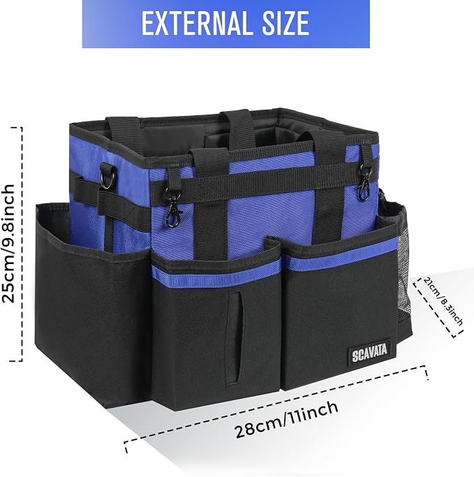 SCAVATA Compact Wearable Cleaning Caddy with Handle & Shoulder Straps | Small Cleaning Supplies Organizer, Under Sink & Car Cleaning Tools Storage Bag for Housekeepers Cleaners, Blue