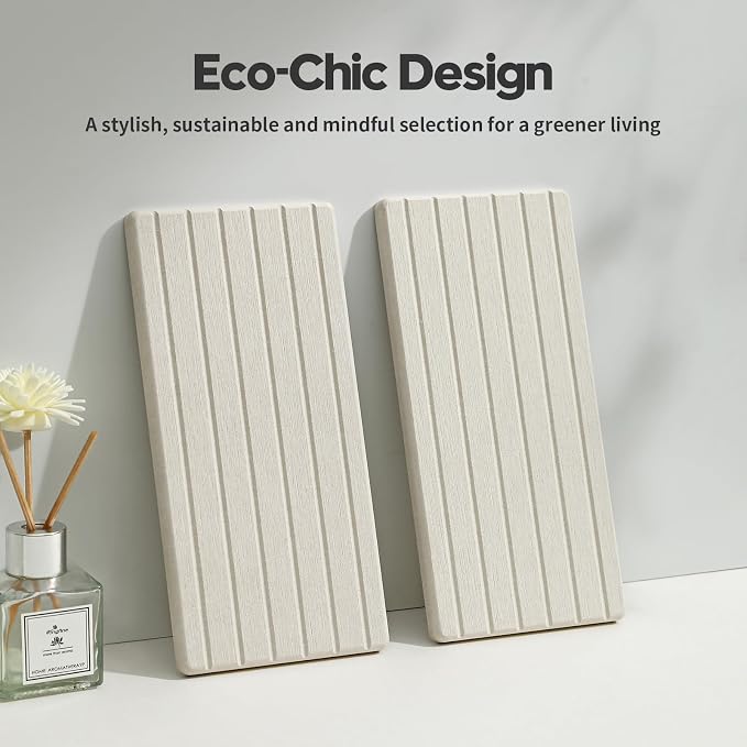Razborci 2 Pack Greige Bathroom Sink Vanity Trays, Diatomite Stone Kitchen Counter Caddy Dish Soap Dispenser Sponge Holder, Water Absorbing Mat Organizer for Plant,Cosmetic Bottle, Beige, 8"x3.8"