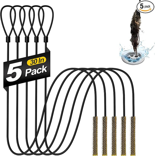30 Inches Drain Snake Hair Drain Clog Remover, Upgraded Anti-break Metal Sink Snake with Nylon Layer, Plumbing Snake Drain Cleaner Tool for Shower Drain, Bathroom Clogs, Kitchen Sink (5 Pack)