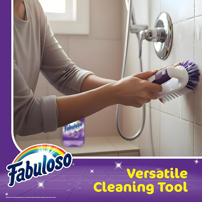 Fabuloso Compact Scrub Brush with Handle, White and Purple, 5.5 Inch