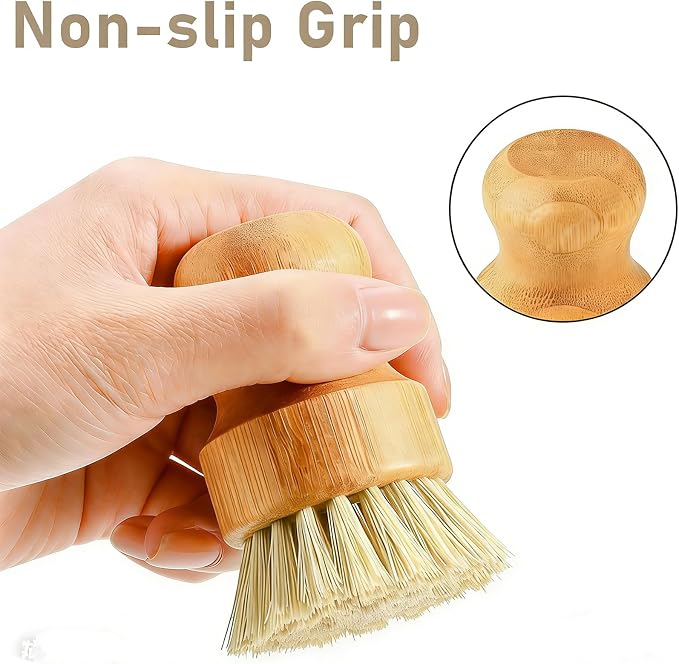 BoAn Bamboo Dish Brush Set with Holder, Natural Kitchen Dish Scrub Brushes with Drain Rack, Dual Bristles for Pots & Dishes, Fast Dry Design with Bonus Magic Cleaning Sponge