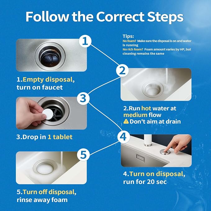 ORIENTLEAF Garbage Disposal Cleaner and Deodorizer Tablets 20g 1 Year Supply Sink Cleaner, Prevents Odors, Natural Kitchen Drain Cleaning Care 12 Pack