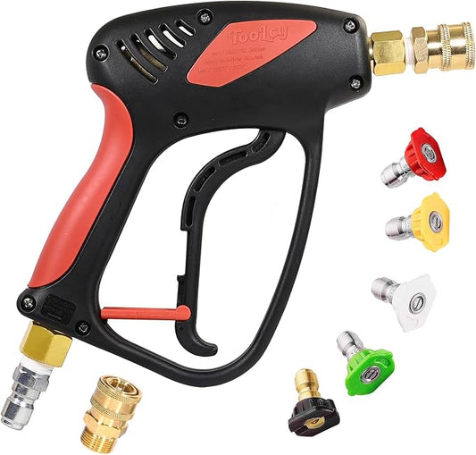 TOOLCY 4000 PSI Short Pressure Washer Gun with 3/8" Swivel Quick Connect | 1/4” Quick Connector Coupler and 5 Nozzle Tips For Foam Cannon Car Wash