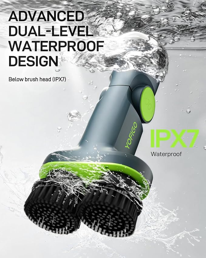 Electric Cleaning Brush, Dual Head Power Brush Scrubber with Infrared Control, 8-in-1 Cordless Power Scrubber for Bathroom & Shower, Electric Scrubber with Adjustable Handle for Bathtub, Tile, Floor