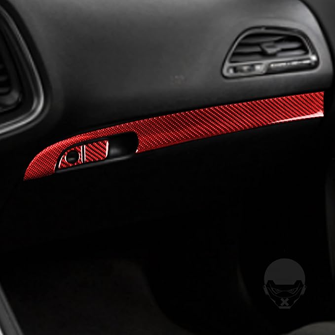 Glove Box Handle Trim Fit for Dodge Charger/Chrysler 300 2011-2023 | Real Carbon Fiber | Accessories | Trim Set Passenger Side Glove Box Panel Stickers | Thick Overlay | Self-adhesive | Red