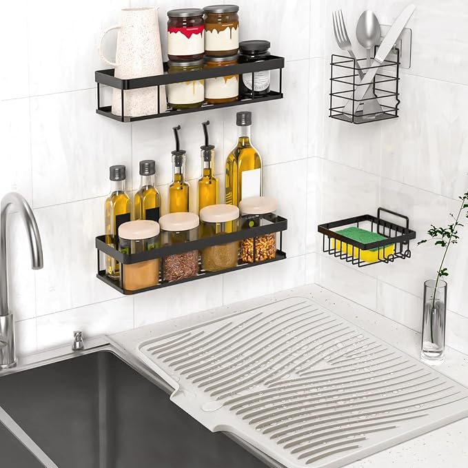 TIKNIK Silicone Dish Drying Mat for Kitchen Counter - Heat Resistant & Non-Slip Dish Drain Pad with Built-In Drain, Dishwasher Safe, Quick-Dry, Hangable & Roll-Up for Storage, Cream-1pcs, 20" x 15"