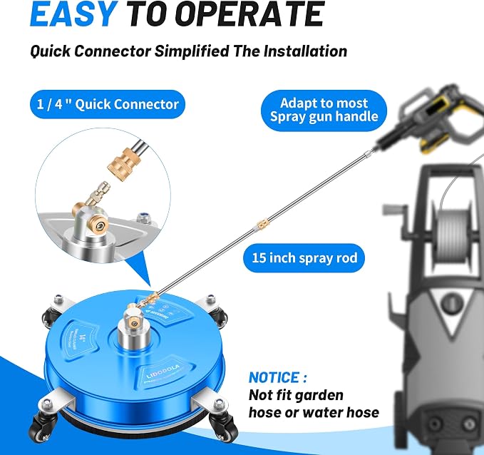 LidoDola 14'' Pressure Washer Surface Cleaner Blue, Power Washer Accessory | Stainless Steel Housing with 4 Wheels, 1/4" QC, 2 Extension Wands & 2 Replacement Nozzles, for Gas & Electric Pressure Washer