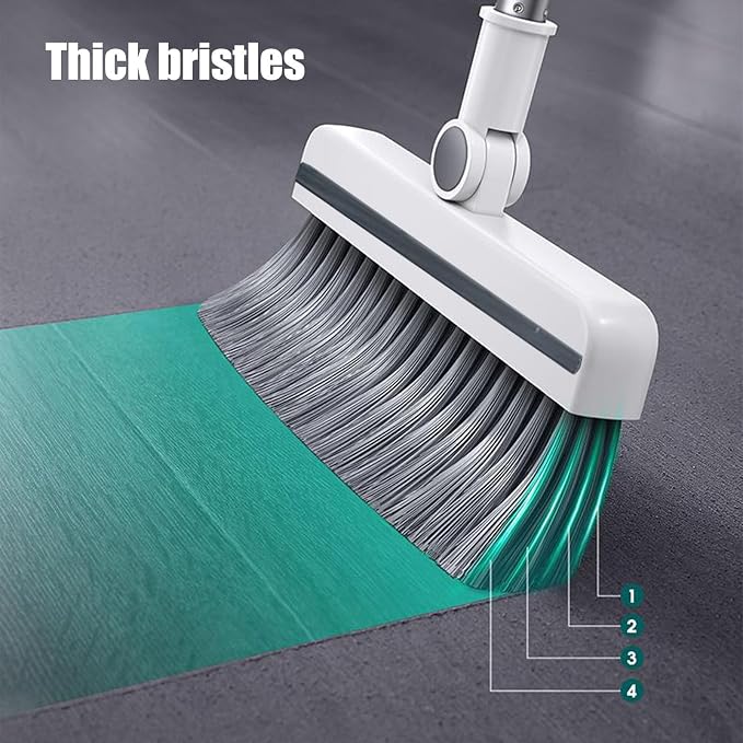 3-in-1 Broom and Dustpan Set with Cleaning Teeth Brooms with Dustpan Combo | Set 38" Stainless Steel Long Handle,Standing Storage, Indoor Sweeping Combo for Home & Kitchen, White