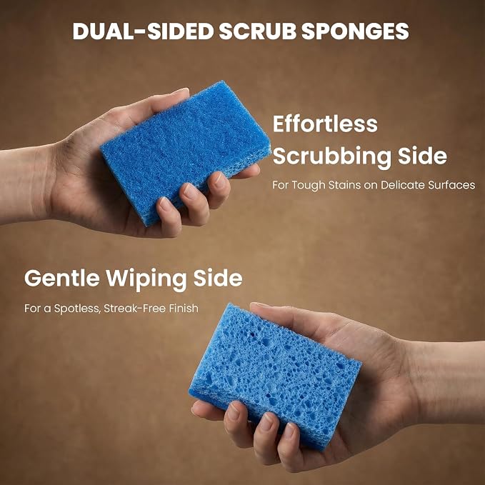 Metflavor Kitchen Sponges, 6 Count, Non-Scratch Scrub Sponge, Dual Sided Cleaning Sponges for Dishes, Kitchen, Bathroom