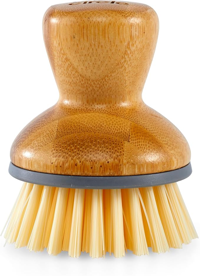 Full Circle Bubble Up - Bamboo Dish Brush – Ergonomic Palm Scrubber with Handle for Kitchen Cleaning, Gray, Pack of 1