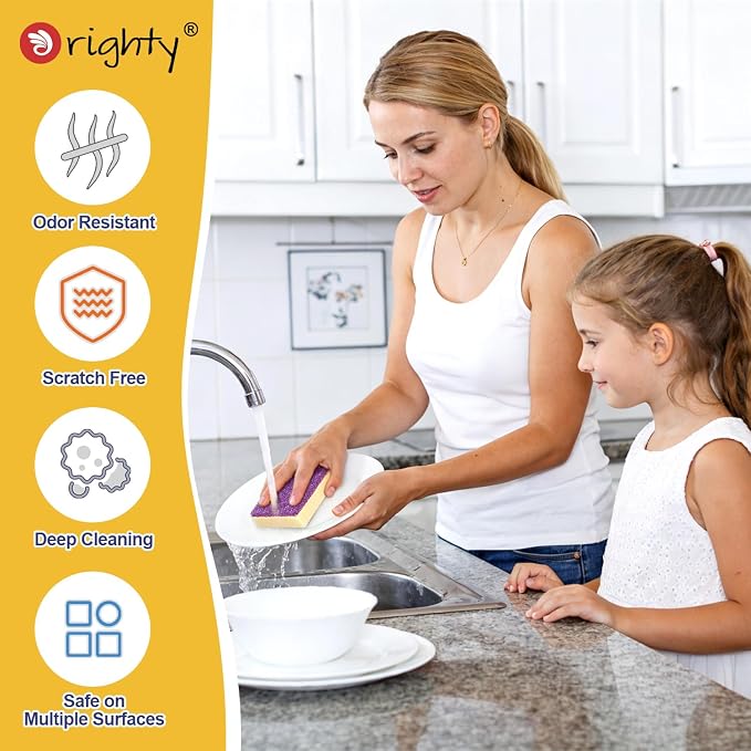 Orighty Dish Sponges, Dual-Sided Temperature-Responsive Kitchen Sponges, Non-Scratch Cleaning Sponge, Dish Scrubber, Scrub Sponge for Kitchen, Bathroom & Household, 6 Pack