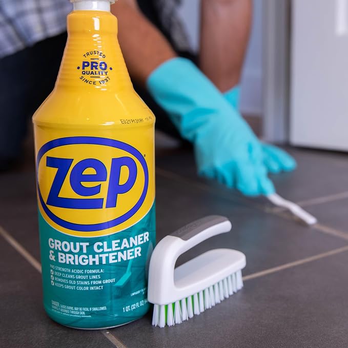 Zep Grout Cleaner and Brightener - 32 Ounce (1 Bottle) - ZU104632 - Deep Cleaning Formula Removes Old Stains From Grout