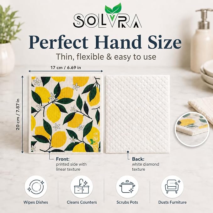 5 PCS Fruit Print Swedish Dishcloths for Kitchen 100% Biodegradable, Reusable Cellulose Sponge Cloths Ultra Absorbent, Eco Friendly Cleaning Towels Dishcloths for Washing Dishes & General Cleaning