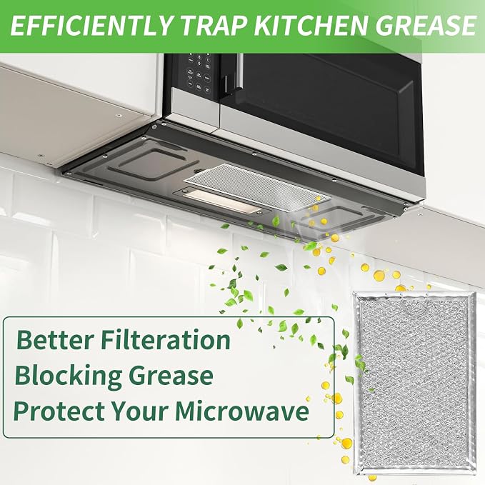 Microwave Filter Replacement 7.64" x 5.12" Fits for GE WB06X10309/ WB06X10359/W10208631A/Frigidaire 5304464105 WB06X10608/Whirlpool Microwave Filter, 2 Pack Mesh Screen Microwave Vent Grease Filters