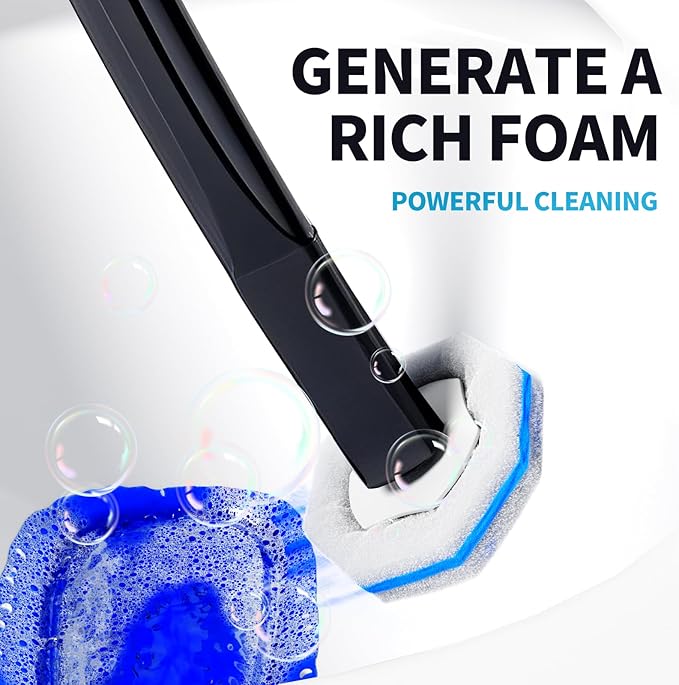 Disposable Toilet Brush with 50 Cleaner Refills Pads，Wall Mounted Toilet Bowl Holder Set，Toilet Cleaning System Starter Kit，Bathroom Cleaning System for Sink Bathtub Wash Basin