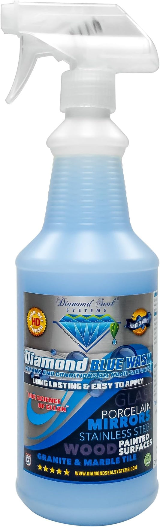 Made in the USA. Diamond Blue Repellent Wash Multi Surface. Cleans,Shine Best Cleaner for Glass, Granite, Countertops Wood & Stainless Steel. Direct from the Manufacturer 32oz Easy to use spray bottle