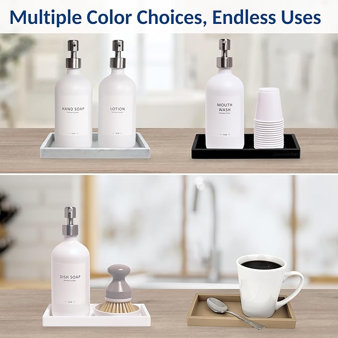 Spacewiser Countertop and Vanity Tray – Small 7.7" Silicone Soap Dispenser Trays, Flexible Bathroom Trays, Dish Soap Holder Kitchen Counter Caddy, Organizer Sink Tray for Soaps Bottles, Sponge, Keys