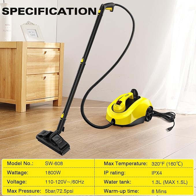TVD Steam Cleaner for Home, Steamer for Cleaning With 26 Accessories | for Floor, Tile, Grout, Kitchen,Upholstery | 320°F Deep Cleaning | 5-Bar Pressure | 1.5L Tank | 5M Power Cord | Chemical-Free