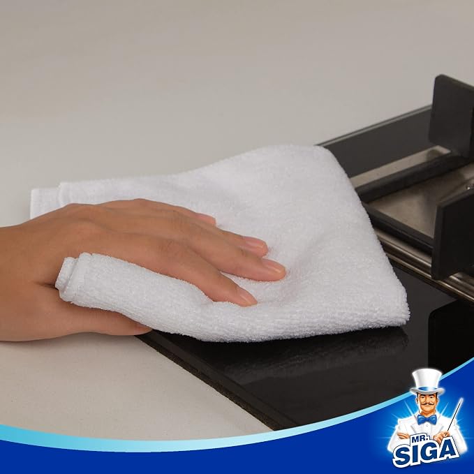 MR.SIGA Microfiber Cleaning Cloths, Streak Free Microfiber Towels, 12 Pack | All-purpose microfiber cloths, ultra absorbent, reusable household cleaning towels, White 32 x 32 cm(12.6 x 12.6 inch)
