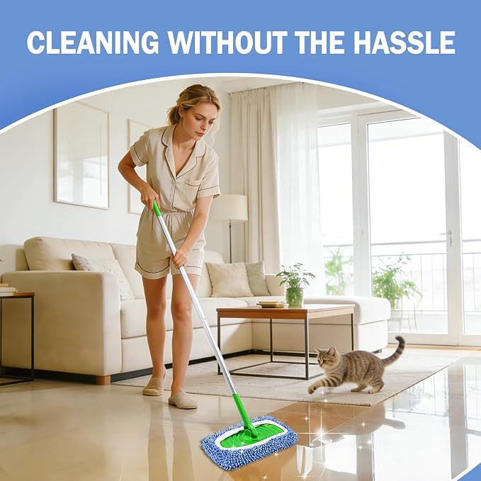 8 Pack Reusable Mop Pads Compatible with Swiffer Sweeper, Dry Sweeping Cloths & Wet Mopping Cloths - Microfiber Mop Pads for Hardwood Floors, Floor Cleaning, Wood Floors (Blue)
