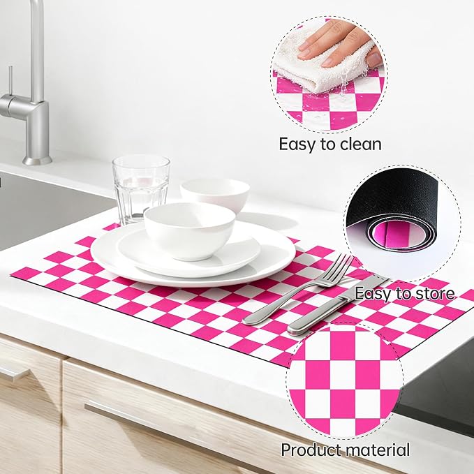 Checkered Dish Drying Mat for Kitchen Counter 24x16 Inch | Super Absorbent Microfiber Resistant Mat, Reusable Place Mats,Aesthetic Coffee Car Accessories,Office Desk Pad Protector