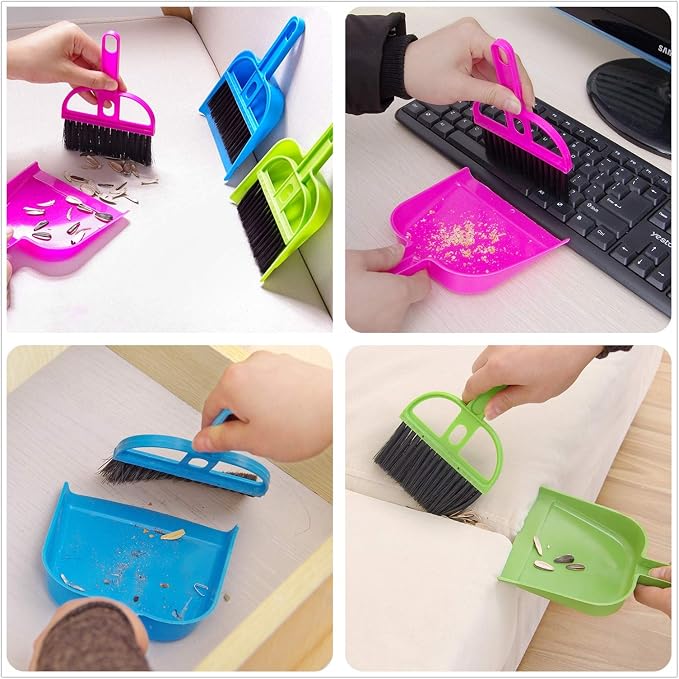 TOPZEA 6 Pack Mini Dust Pan and Brush Set, Mini Hand Broom Dustpan Set Hand Whisk for Table, Desk, Countertop, Keyboard, Cat, Dog and Other Pets