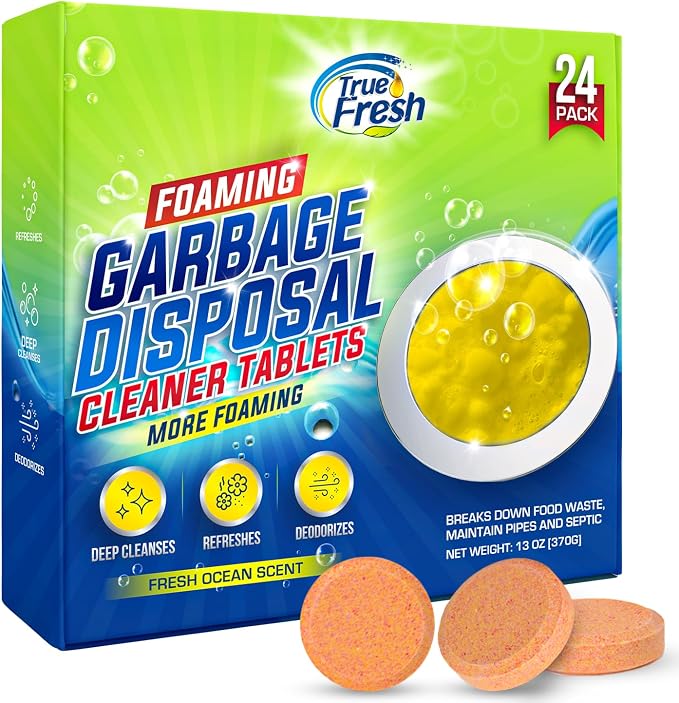 True Fresh Garbage Disposal Cleaner Tablets, Large 15g Drop-In Fresh Ocean Tablets, Deep Foaming Sink & Drain Cleaner for Buildup, Grease & Residue, Disposal Cleaner and Deodorizer, 24 Pack XL Value!