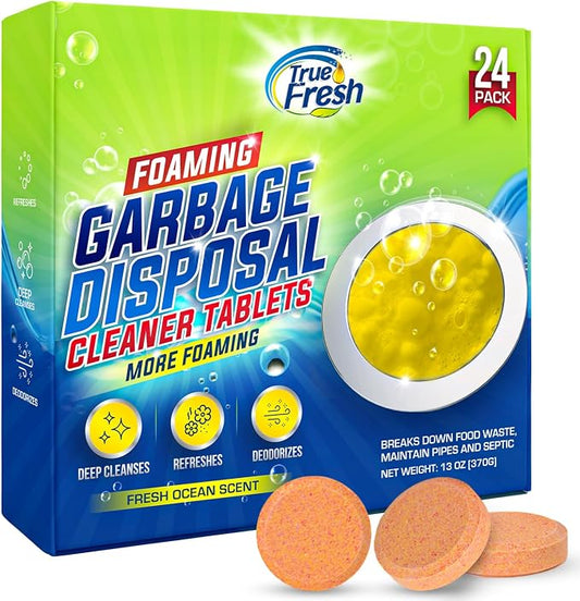 True Fresh Garbage Disposal Cleaner Tablets, Large 15g Drop-In Fresh Ocean Tablets, Deep Foaming Sink & Drain Cleaner for Buildup, Grease & Residue, Disposal Cleaner and Deodorizer, 24 Pack XL Value!