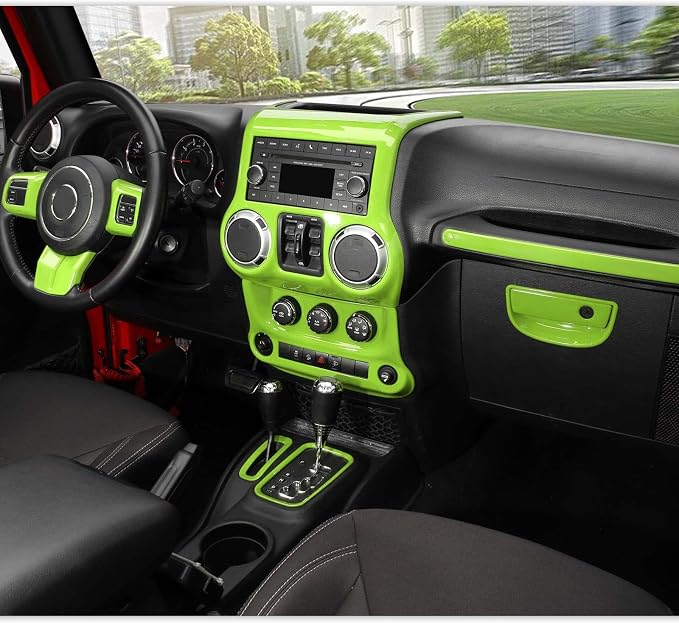 RT-TCZ for Jeep JK Interior Trim Kit Green, JKU Center Console Dashboard Panel Trim Cover for Jeep Wrangler JK JKU 2011-2017 Green Interior Accessories 10pcs