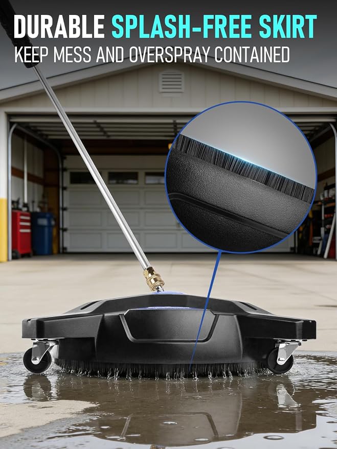 MEKOH 16.5'' 4-Wheel Lightweight Pressure Washer Surface Cleaner, 3600PSI | Universal Electric & Gas Driveway Power Washer Attachment for Patio Deck Paver Concrete Garage Cleaning, 1/4'' Quick-Connect