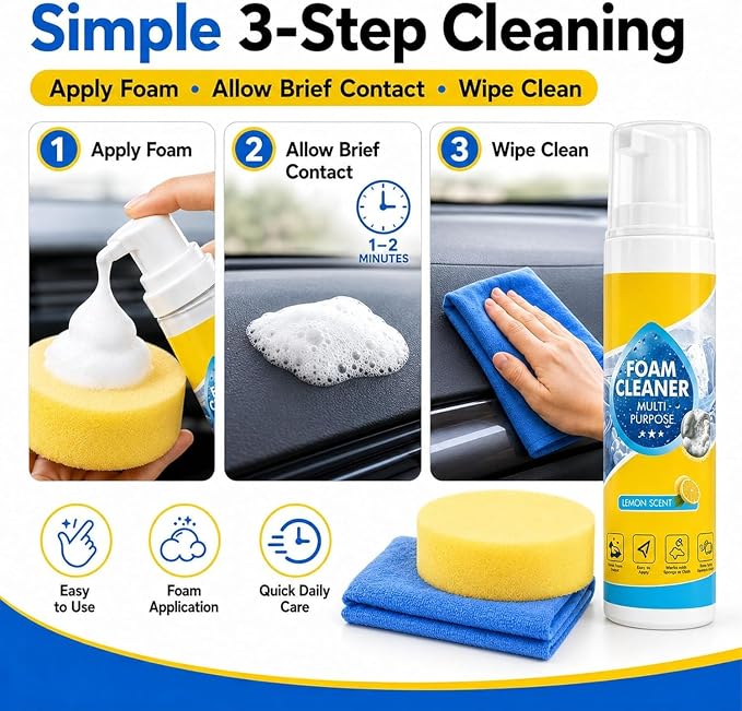 4-in-1 Multi-Enzyme Foam Cleaner, Multi-Purpose Foaming Cleaner, Suitable For Deep Cleaning Of Car Interiors, Kitchens, Bathrooms And Sofas, Effectively Removing Grease And Stains(1PCS)